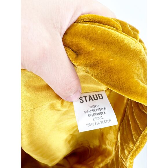 STAUD Tosca Pants in Ocher Yellow Marigold Velvet Trousers 6 NWT - Picture 6 of 7